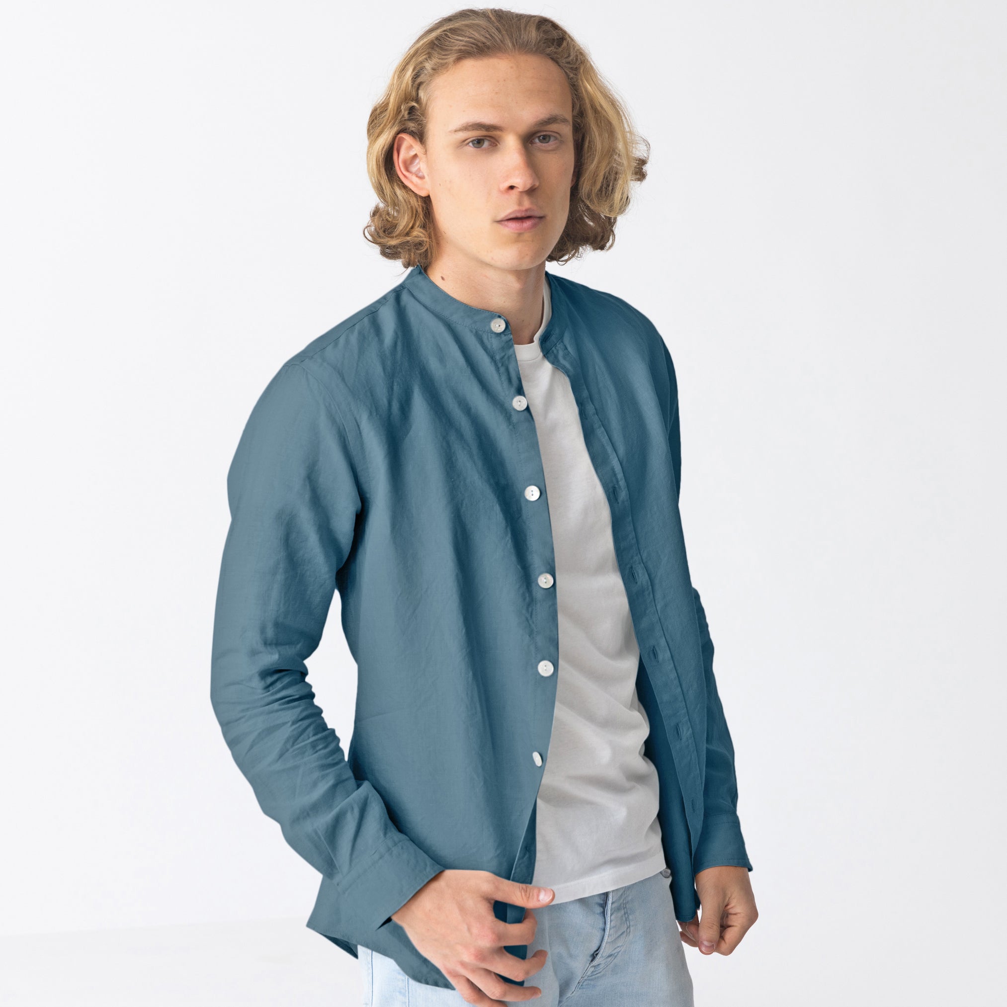 Whoopie Loopie Leinenhemd ohne Kragen beige