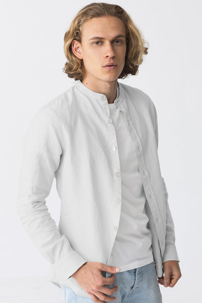 Chemise en lin col mao “Natanael” Blanc Optique