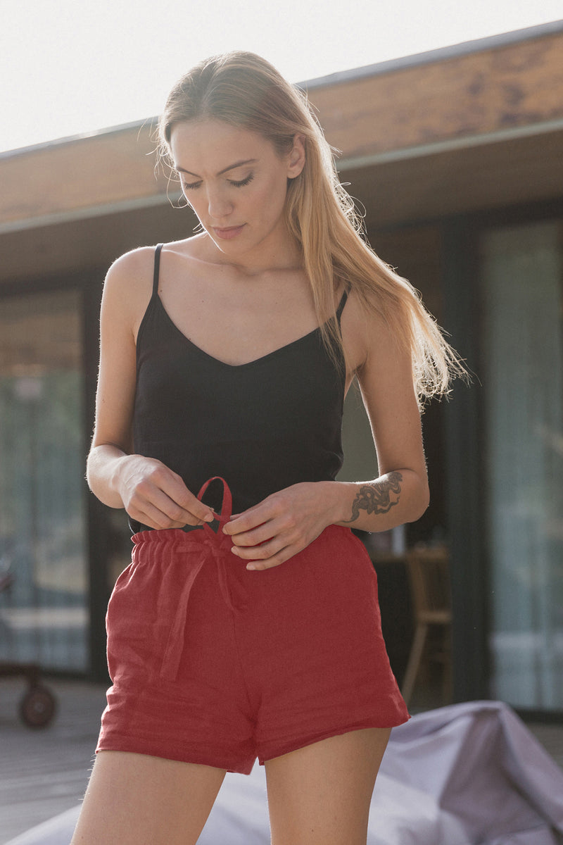 Short en lin doux « Luana » Brique 