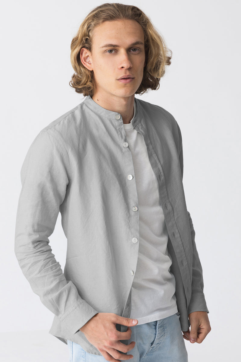 Chemise en lin col mao “Natanael” Gris 