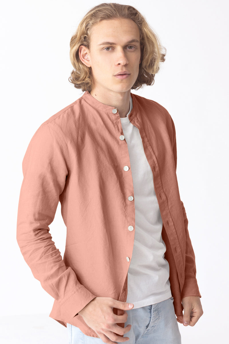 Chemise en lin col mao “Natanael” Vieux Rose