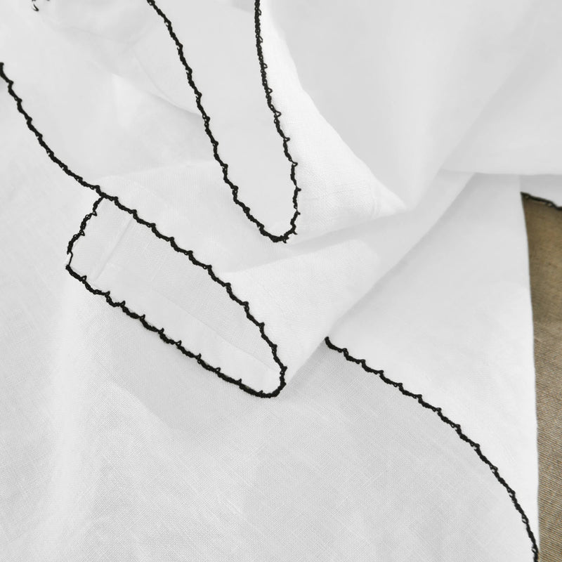 Chemin de table bordure crochet en lin lavé blanc optique