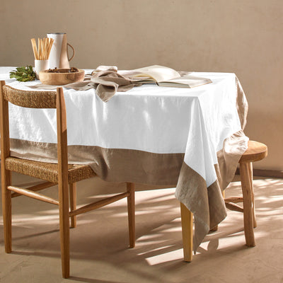Nappe 100% Lin avec bordure contrastée blanc optique