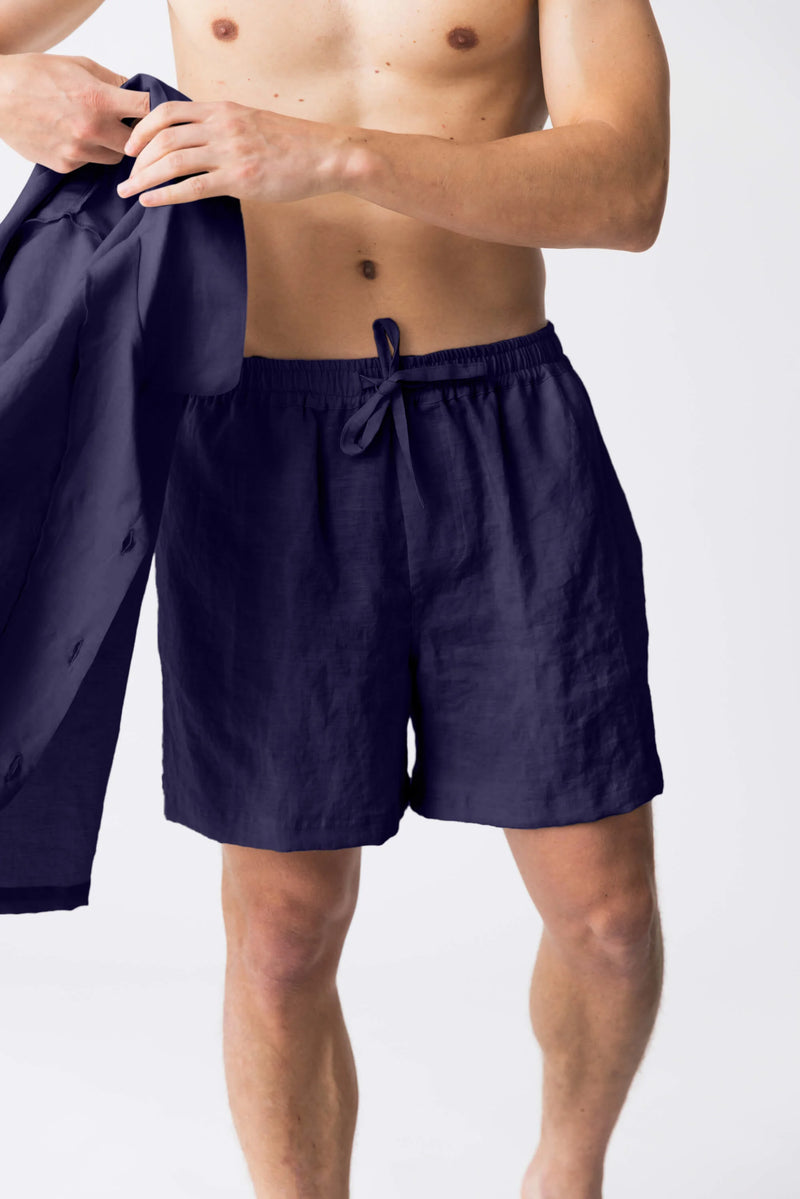 Short de pyjama en lin pour homme “Emanuel” bleu nuit