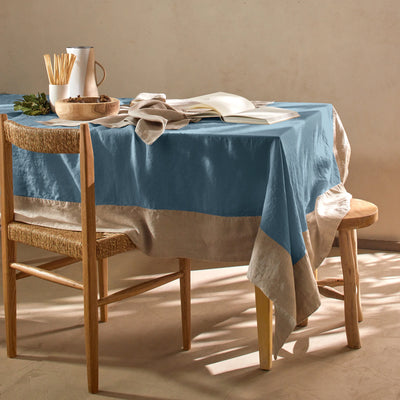 Nappe Pure Lin avec bordure contrastée bleu français