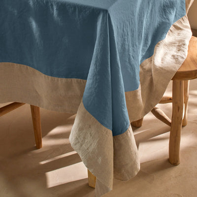 Nappe bicolore en lin lavé bleu français