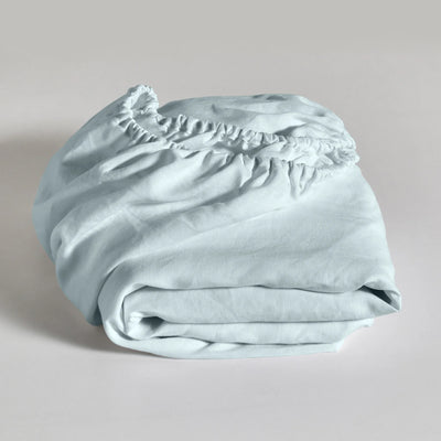 drap-housse en lin  doux bleu glacier