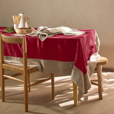 Nappe 100% Lin avec bordure contrastée bordeaux