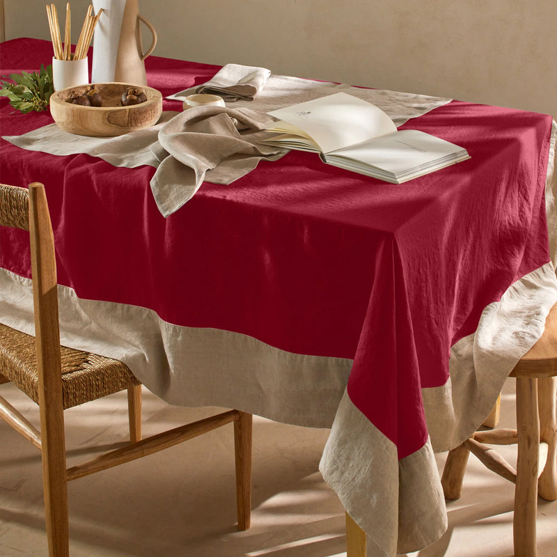 Nappe bicolore sur mesure en lin lavé bordeaux