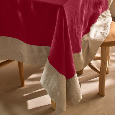 Nappe bicolore en lin lavé bordeaux