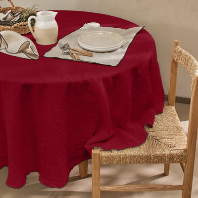 Nappe ronde en lin point "Bourdon" bordeaux
