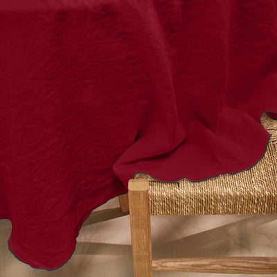 Nappe ronde point "Bourdon" en lin bordeaux