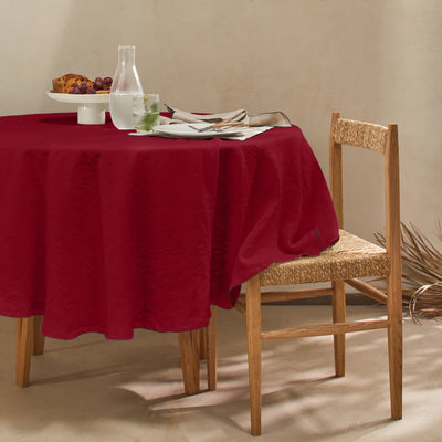 Nappe ovale sur mesure en lin bord crochet bordeaux