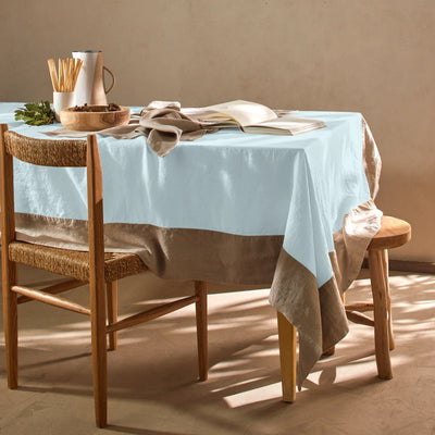 Nappe 100% Lin avec bordure contrastée bleu glacier