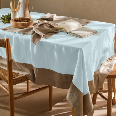 Nappe Pure Lin avec bordure contrastée bleu glacier