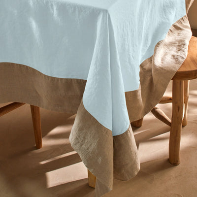 Nappe bicolore en lin lavé bleu glacier