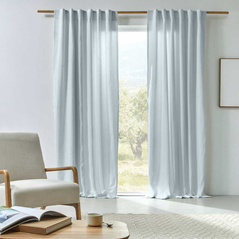 Rideau en lin doublé cotton sur mesure Bleu Glacier