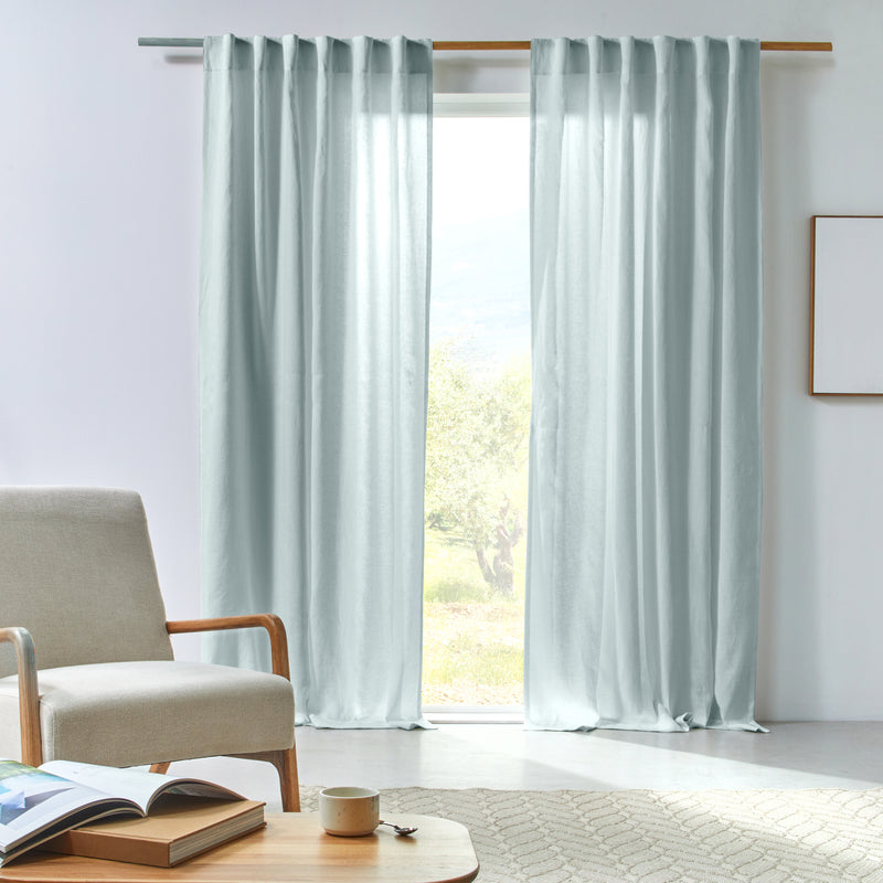 Rideau en lin drapé Bleu Glacier