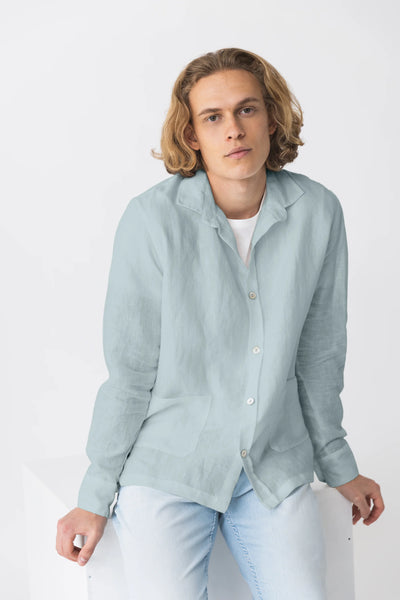 Chemise veste en lin bleu glacier