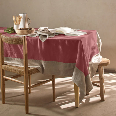 Nappe bicolore sur mesure en lin brique