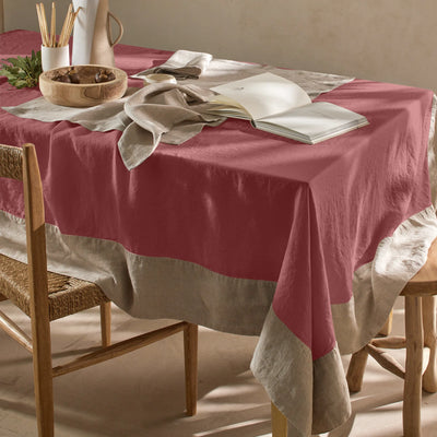 Nappe bicolore sur mesure en lin lavé brique
