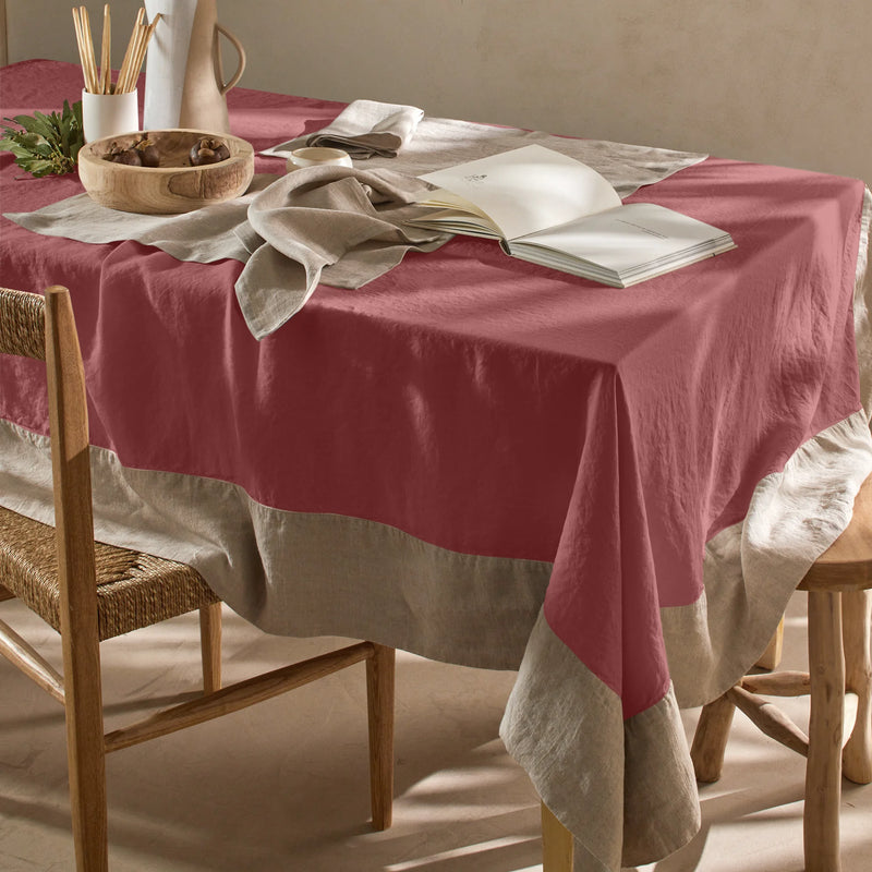 Nappe Pure Lin avec bordure contrastée rouge brique