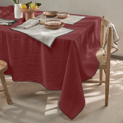 Nappe rect. point de cheval en lin lavé brique