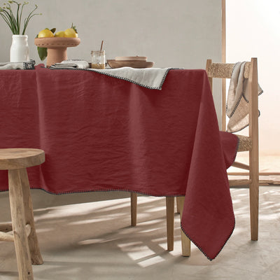 Nappe rect. point de cheval en lin brique