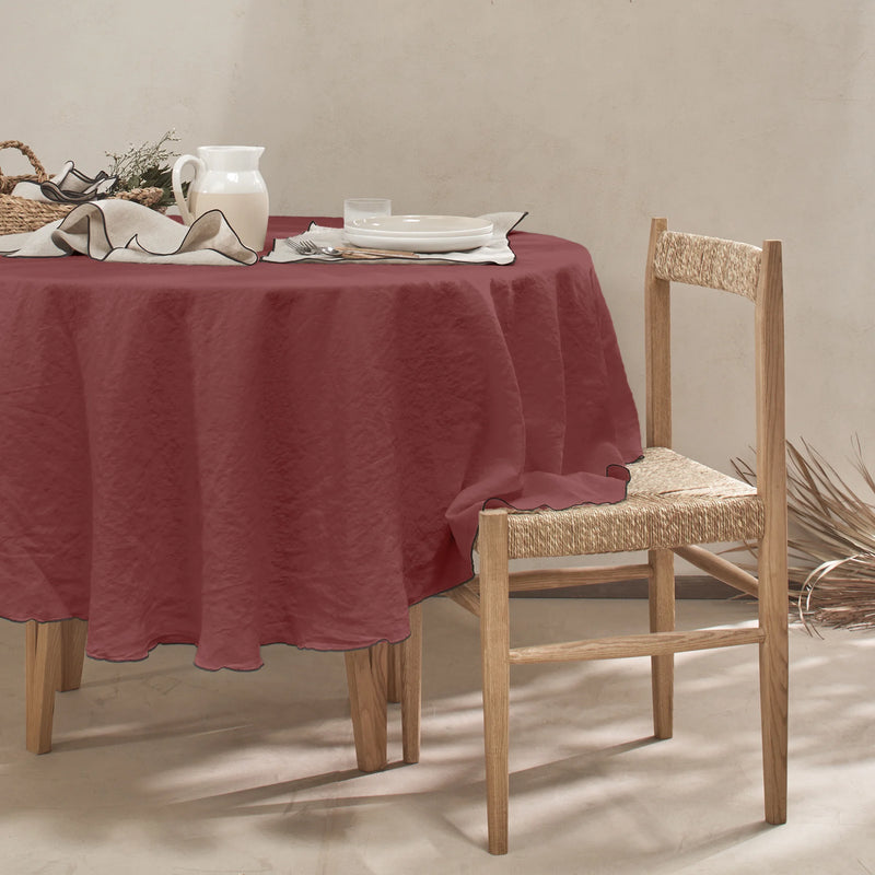 Nappe ronde en lin lavé "Bourdon" brique