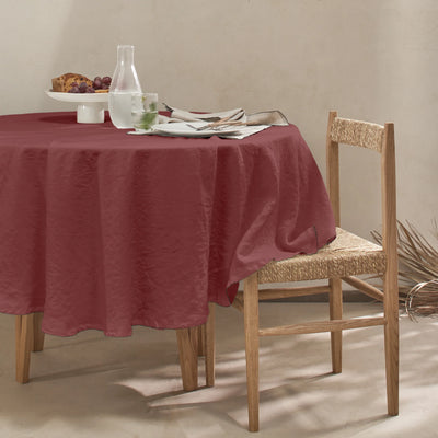 Nappe ovale sur mesure en lin bord crochet brique