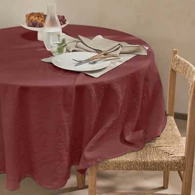 Nappe ronde en lin bord crochet rouge brique