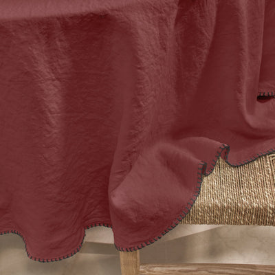 Nappe en lin ronde sur mesure avec point de cheval brique