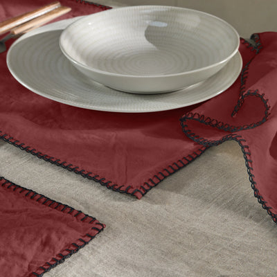 Sets de table bordé "Point de Cheval" en lin brique