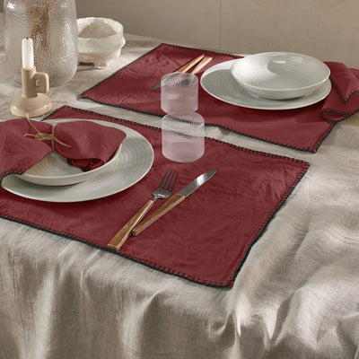 Sets de table "Point de Cheval" en lin brique