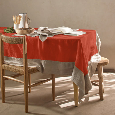 Nappe bicolore sur mesure en lin corail