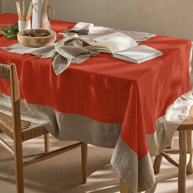 Nappe bicolore sur mesure en lin lavé corail