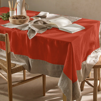 Nappe 100% Lin avec bordure contrastée corail