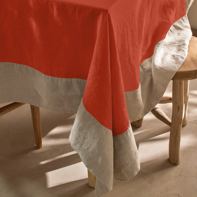 Nappe bicolore en lin sur mesure corail