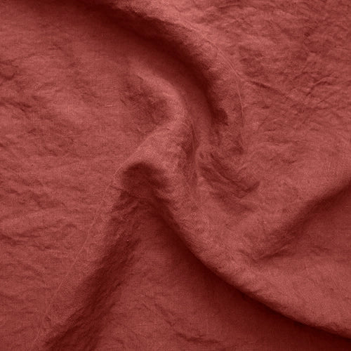 Swatch pour chemin de table en lin bordé "point de cheval" rouge brique