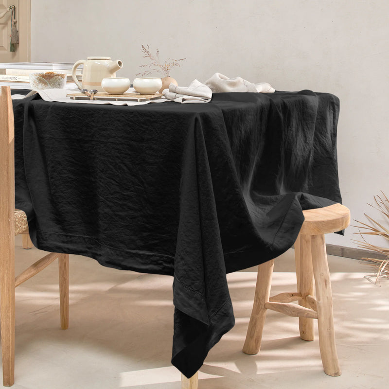Tischdecke nach Maß aus durchbrochenem Leinen in Schwarz