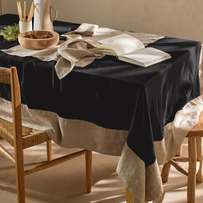 Nappe bicolore sur mesure en lin lavé noir