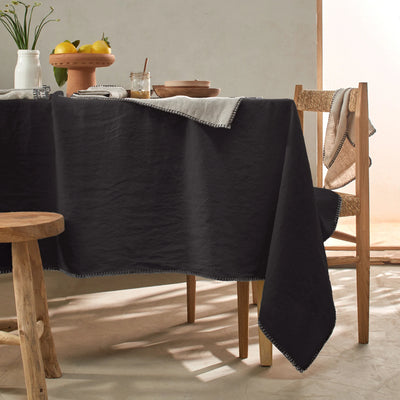 Nappe rect. point de cheval en lin noir