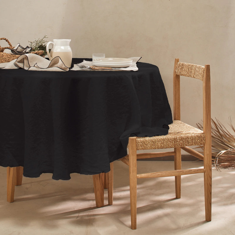 nappe ronde "bourdon" en lin sur mesure encre noire