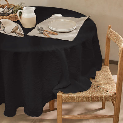 nappe ronde "bourdon" en lin lavé sur mesure encre noire