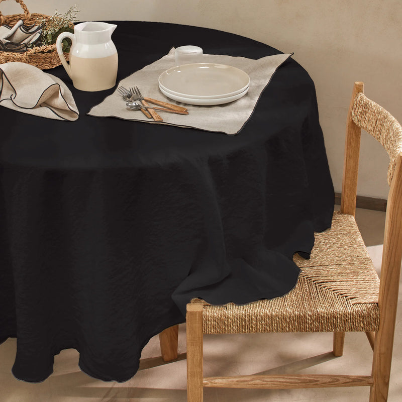 nappe ronde "bourdon" en lin lavé sur mesure encre noire