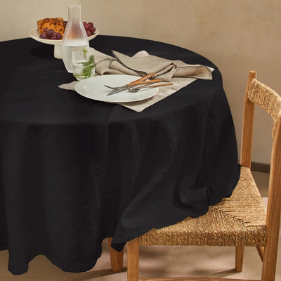 Nappe ovale sur mesure en lin bord crochet encre noire