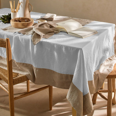 Nappe bicolore sur mesure en lin lavé gris minéral