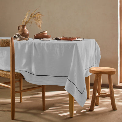 Nappe 100% lin gris minéral avec bord Bourdon