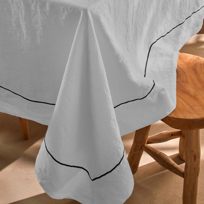 Nappe lin lavé gris minéral avec bord Bourdon