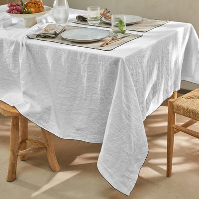 Nappe bord crochet en lin lavé gris minéral